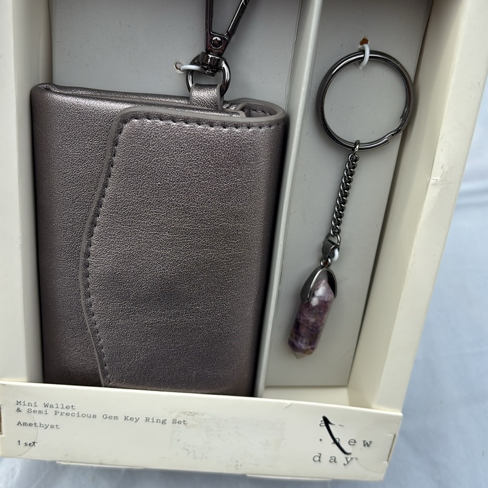 A New Day Metallic Gray Mini Wallet & Semi Precious Amethyst Gem Key Ring Set - Picture 11 of 13